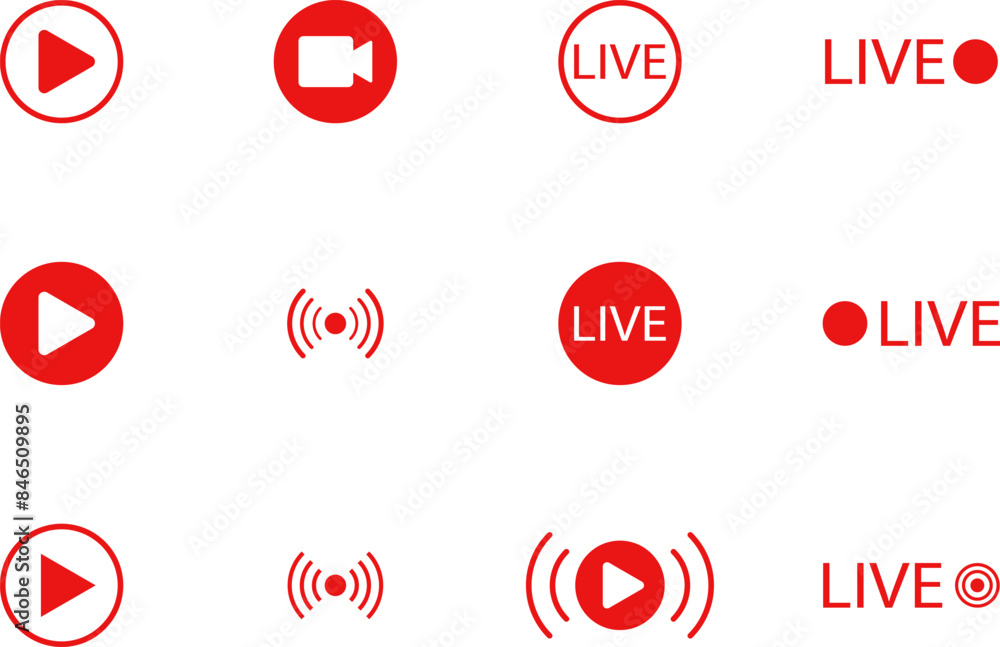 Live streaming icon . Live broadcast video broadcasting icon. Red button sign for news, shows, video, TV, movies. Vector illustration . Live streaming icon . Live broadcast video broadcasting icon. Red button sign for news, shows, video, TV, movies. Vector illustration .