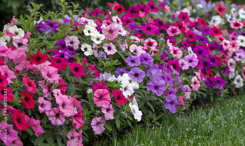 flower border with colouful flowering Petunia Wave Sweetheart, Generative AI flower border with colouful flowering Petunia Wave Sweetheart, Generative AI