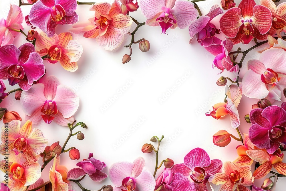 Orchid flowers arranged in a square frame formation Orchid flowers arranged in a square frame formation