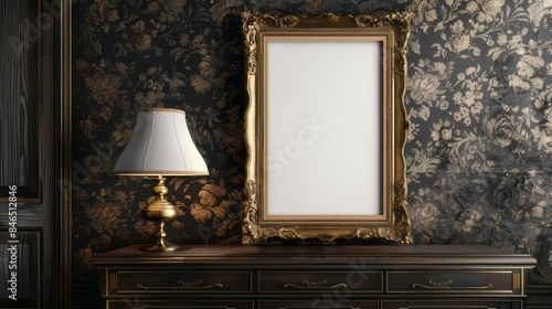Vintage painting mockup. Baroque, Rococo. Frame in gold.