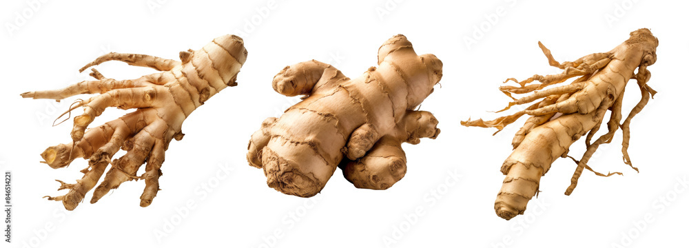 Fototapeta premium Fresh Ginger Roots Isolated on Transparent Background