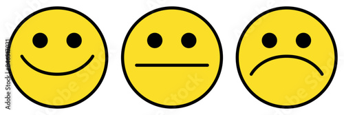 emoticon icon set, three emoji - happy, sad and neutral, symbol of smiley face, color vector illustration