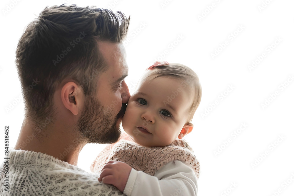 Man Kissing Baby with Affection Isolated on Transparent Background Man Kissing Baby with Affection Isolated on Transparent Background