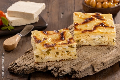 Delicious Turkish food; Tray pastry; (Turkish name; Su boregi)