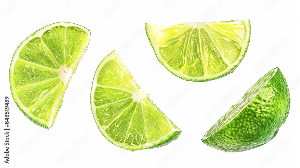 Fresh Lime Slices Isolated on White Background, Generative AI Fresh Lime Slices Isolated on White Background, Generative AI