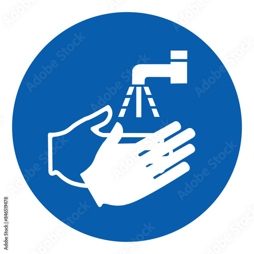 ISO mandatory safety signs wash your hand symbol and pictogram only size 1 x 1 round shape