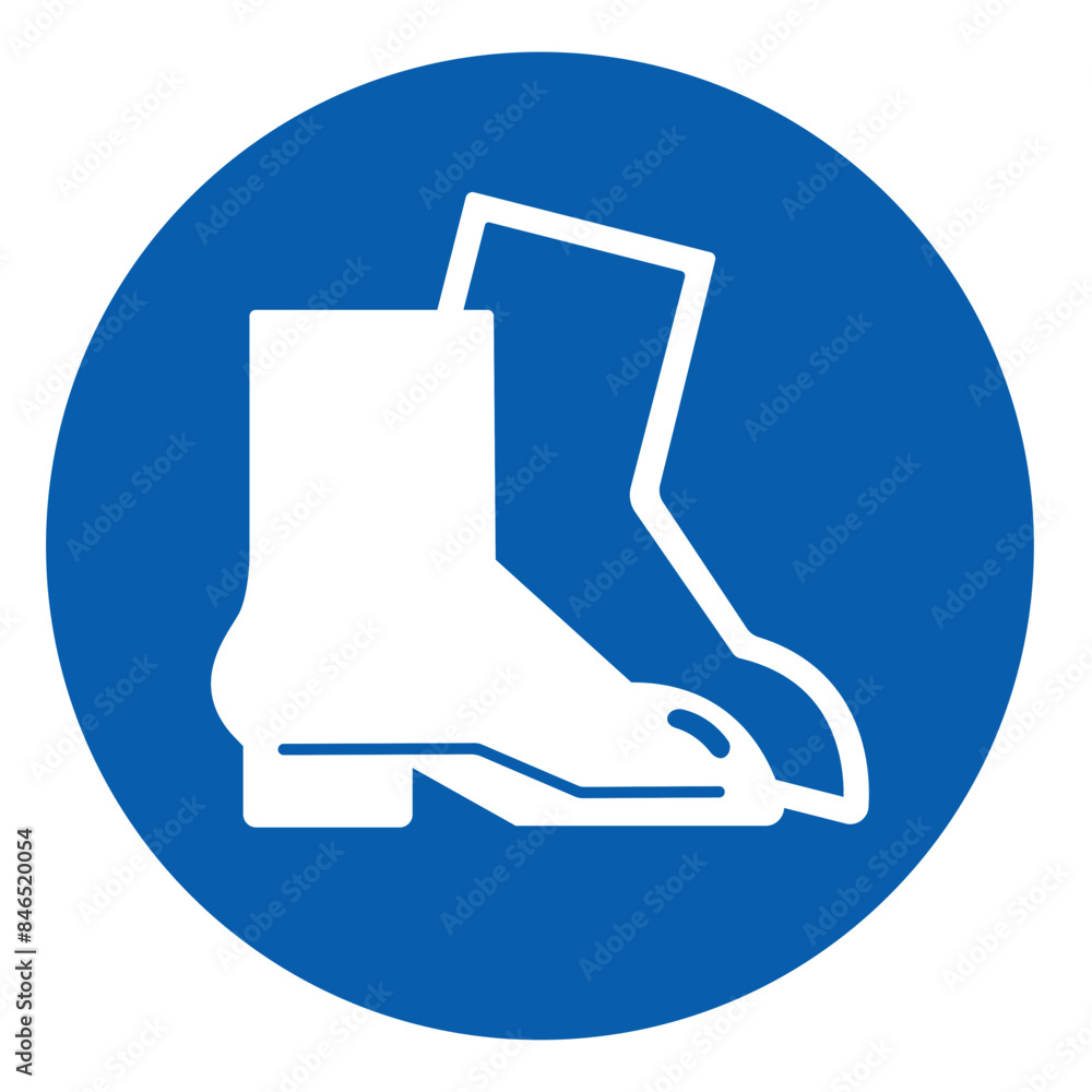 ISO mandatory safety signs wear foot protection chemical boot symbol and pictogram only size 1 x 1 round shape ISO mandatory safety signs wear foot protection chemical boot symbol and pictogram only size 1 x 1 round shape