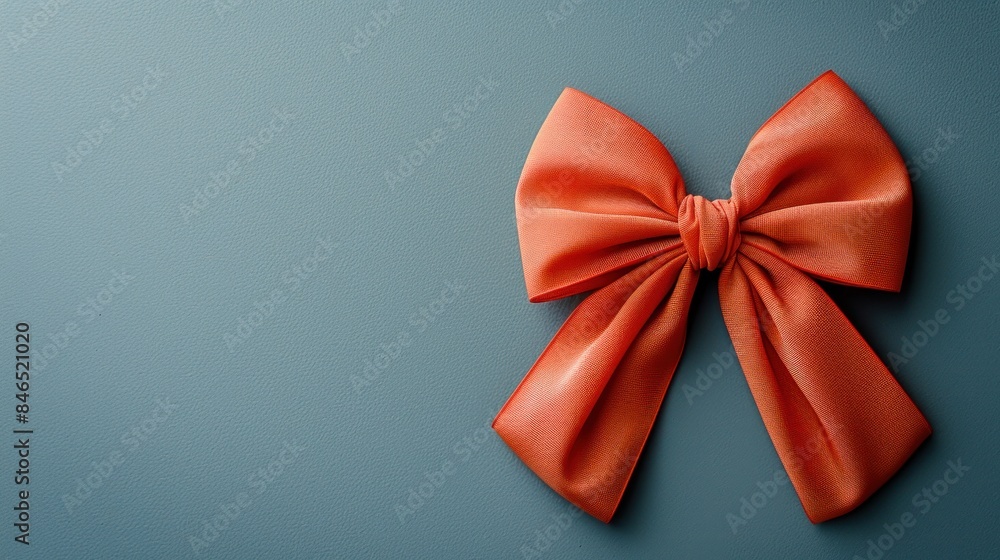 A simple, yet elegant coral bow tied on a cool blue background A simple, yet elegant coral bow tied on a cool blue background