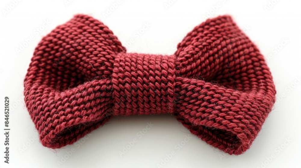 A close-up shot of a hand-knitted crimson bow A close-up shot of a hand-knitted crimson bow