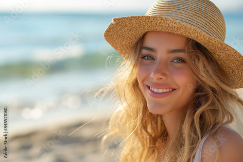 Woman looks at the sea, the coast. Summer,relax