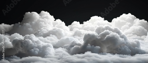 A breathtaking panoramic view of fluffy clouds against a black backdrop