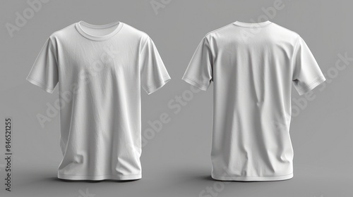 A simple white t-shirt, shown from both the front and back, ready for customization