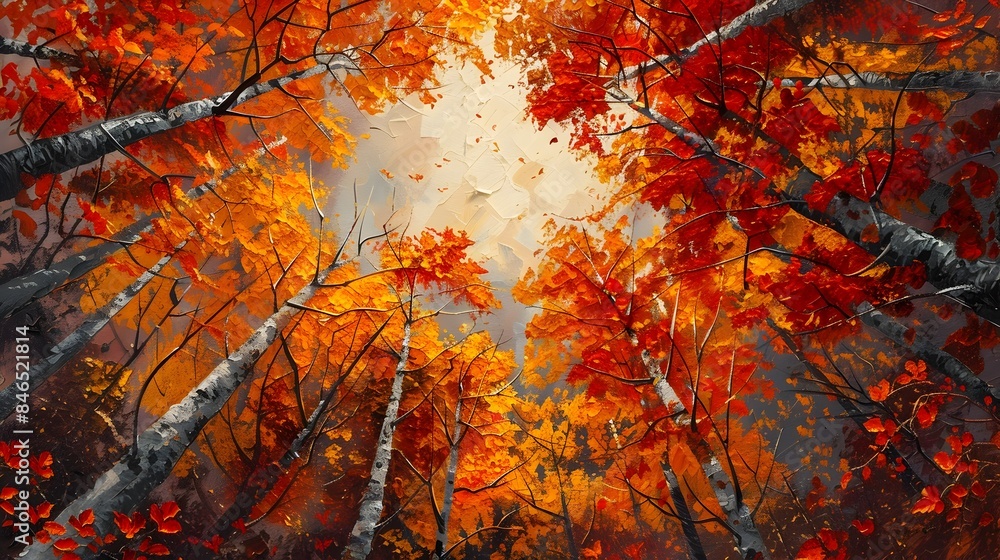 Majestic Autumn Canopy in Vibrant Oil Painting Landscape with Rich Colors and Textured Leaves Majestic Autumn Canopy in Vibrant Oil Painting Landscape with Rich Colors and Textured Leaves