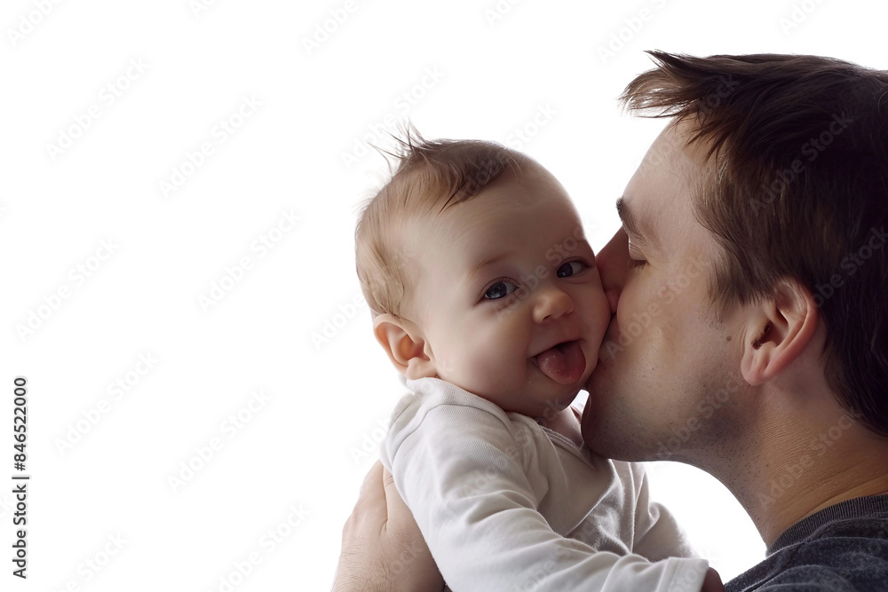 Loving Man Kissing Baby on Cheek Isolated on Transparent Background Loving Man Kissing Baby on Cheek Isolated on Transparent Background