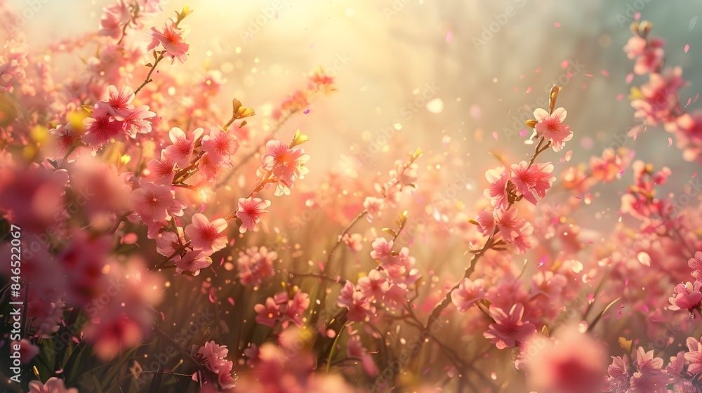 Whimsical Watercolor Blossoms in a Meadow with Soft Filtered Light