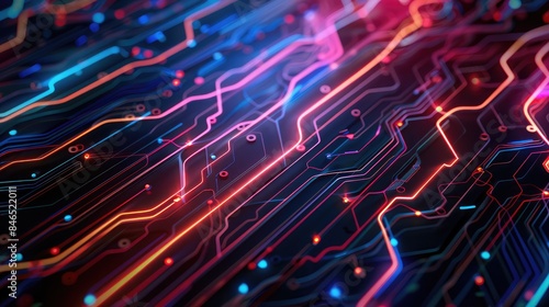 Wallpaper Mural Technology abstract background featuring a circuit board pattern with neon highlights Torontodigital.ca