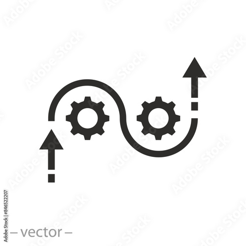flexible work software icon, agile process, methodology development, arrow with gears, flat symbol on white background - vector illustration