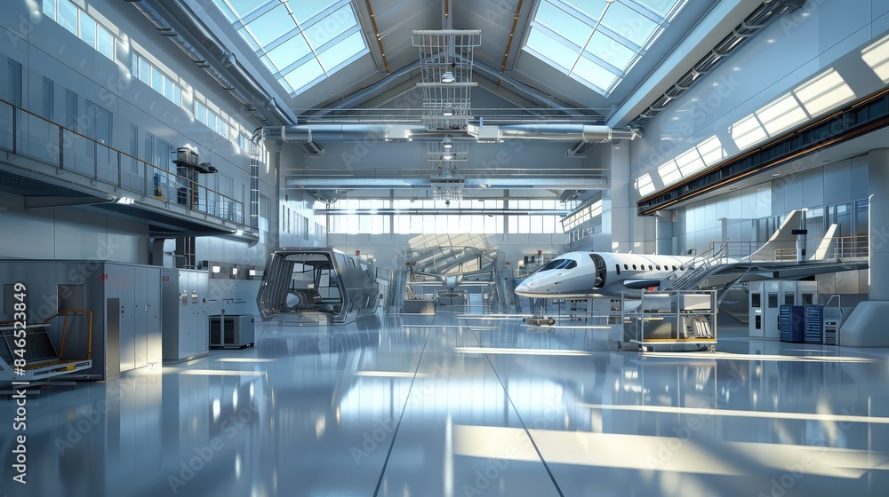 Fototapeta premium Aerospace manufacturing facility with aircraft components
