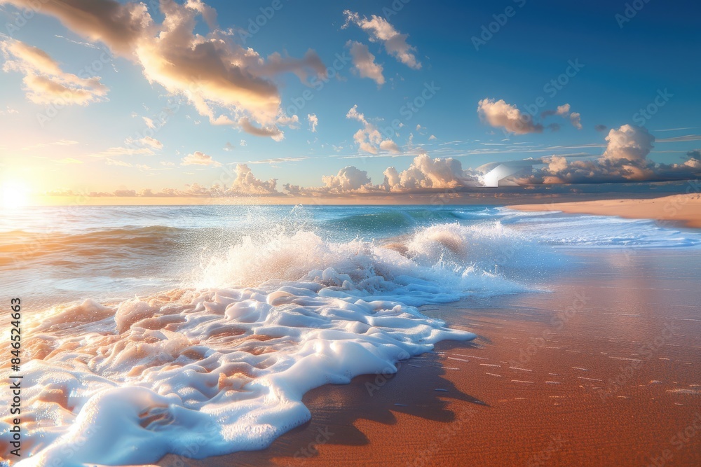 Naklejka premium The beach and waves at sunset