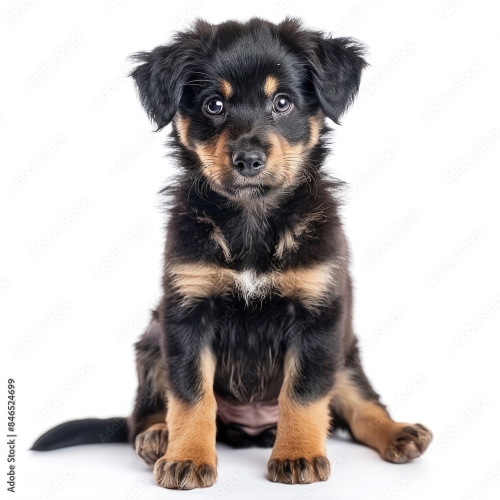 Adorable Black and Tan Puppy with Expressive Eyes Isolated on White Background Adorable Black and Tan Puppy with Expressive Eyes Isolated on White Background