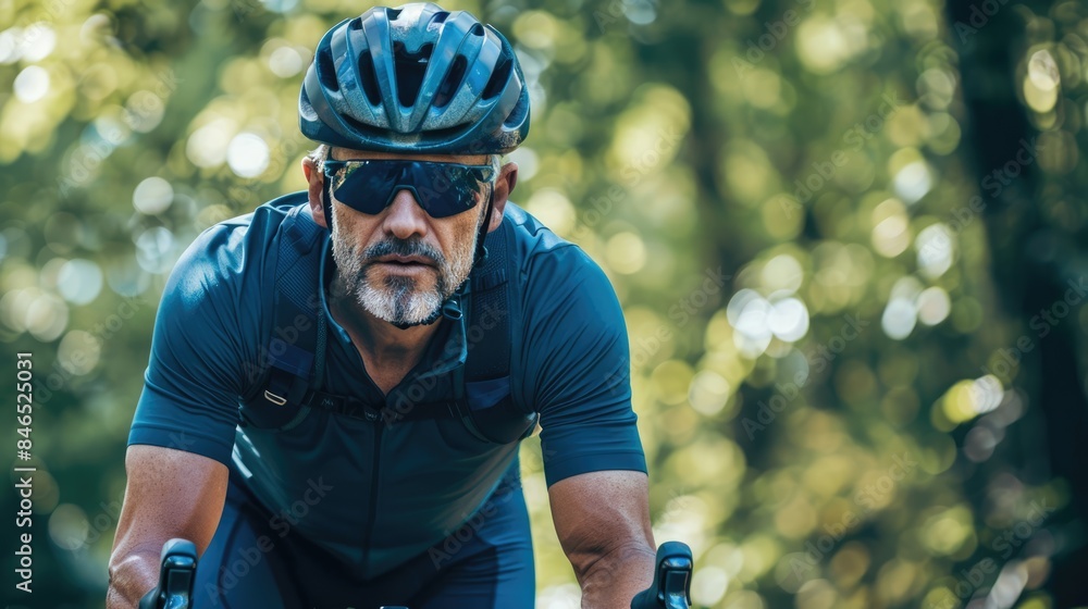 Cyclist wearing safety gear and a helmet, ready to ride