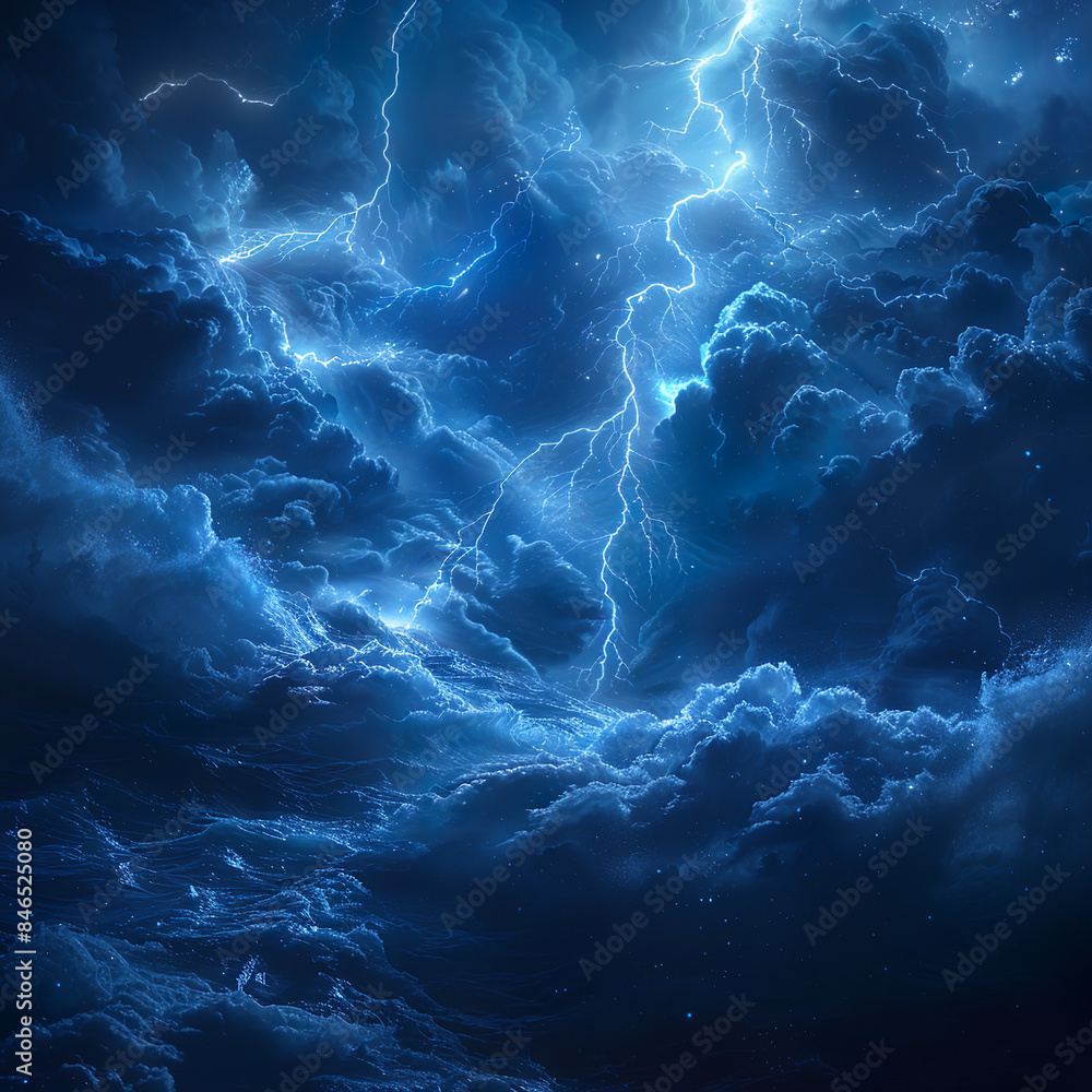 Thunder over a dark sky with black clouds and flashing lightning. Panoramic view. Concept of weather, natural disasters Thunder over a dark sky with black clouds and flashing lightning. Panoramic view. Concept of weather, natural disasters