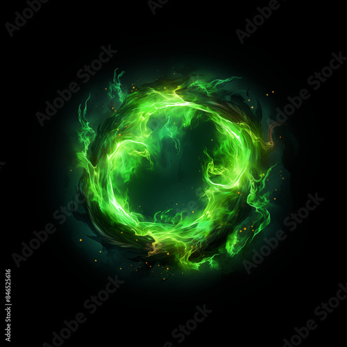 A swirling green toxic circle of fire, with vibrant flames