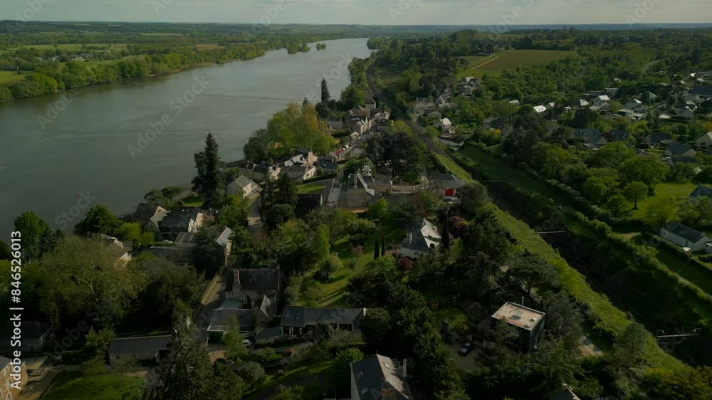 Drone video over a French Village and the Loire River Drone video over a French Village and the Loire River