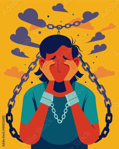 The suffocating presence of stress chains making it difficult to breathe and think clearly.. Vector illustration