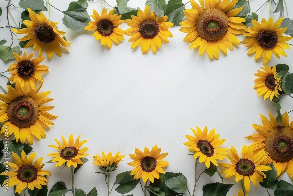 Sunflowers arranged along the edges of a frame Sunflowers arranged along the edges of a frame