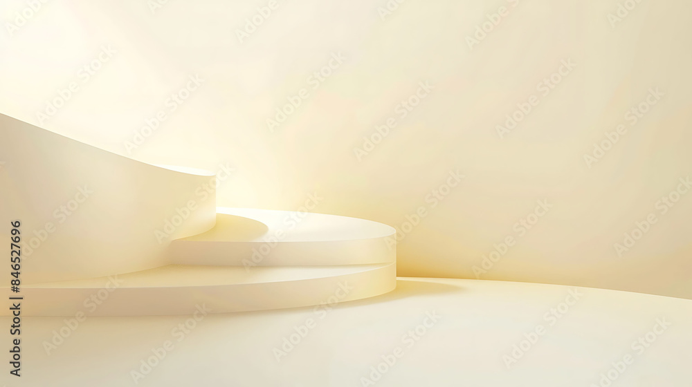 Three cream podiums on a curved backdrop Three cream podiums on a curved backdrop