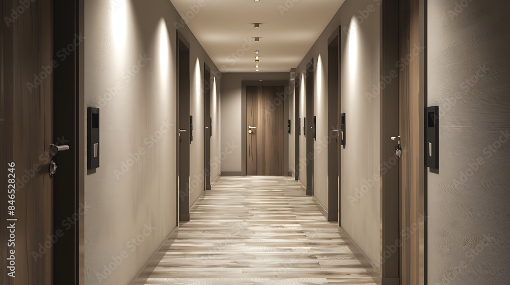 Rows of room door in the modern hotel hallway Rows of room door in the modern hotel hallway