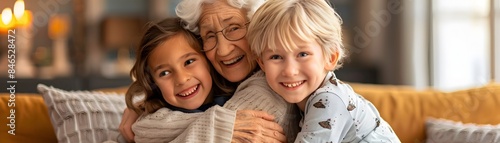 An elderly woman embracing ...