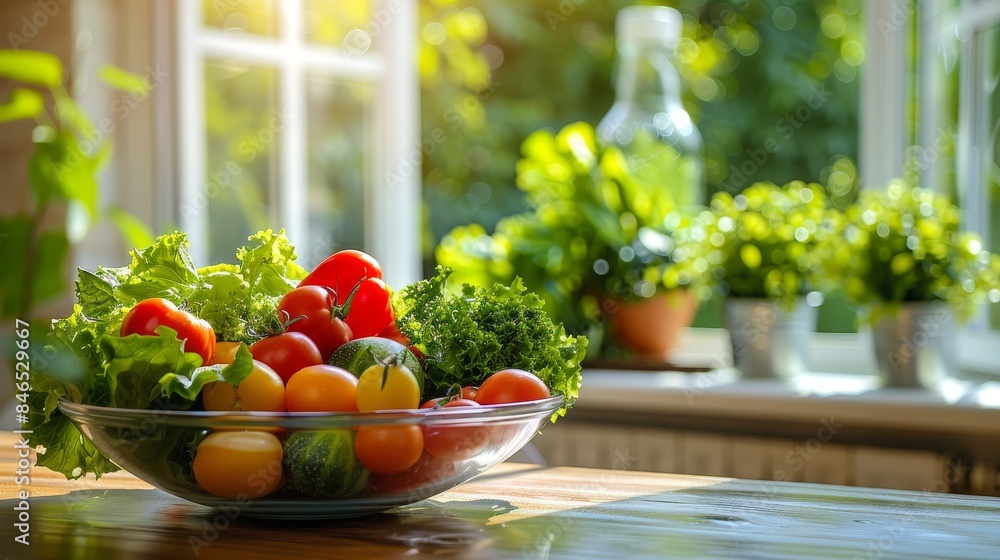 Fresh Tomatoes and Basil on Sunny Window Sill Fresh Tomatoes and Basil on Sunny Window Sill