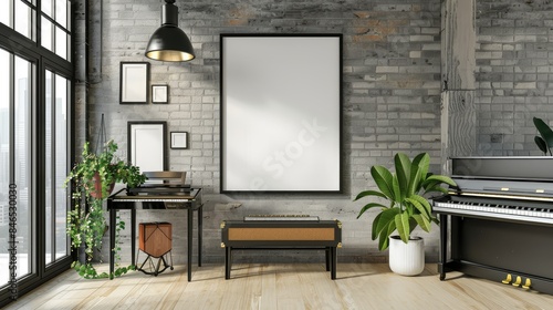 Wallpaper Mural Large blank photo frame in a contemporary music studio with minimalist decor Torontodigital.ca