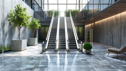 Front view of escalator in the modern office