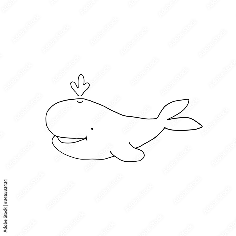 Fototapeta premium Whale. Sea animal. Mammals. Doodle. Vector illustration. Hand drawn. Outline.