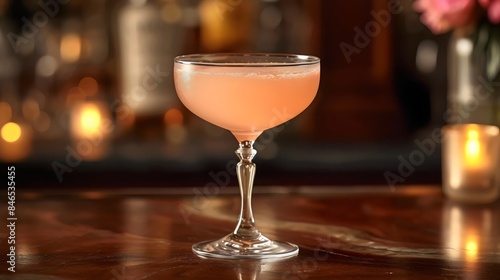 Wallpaper Mural A glass of pink liquid is sitting on a wooden table Torontodigital.ca