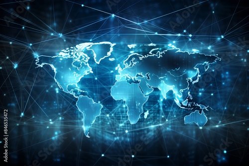 World map on a technological background. Best Internet Concept of global business. bright lines and rays, symbols of the Internet, radio, television, mobile and satellite communications (