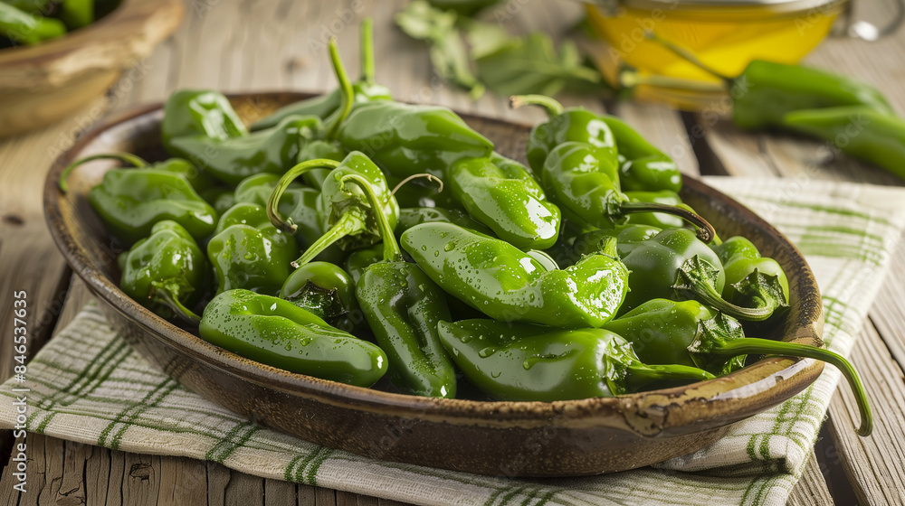Fresh Padron peppers, perfect for grilling or frying in olive oil, are a classic of Galician cuisine that delights the senses. Fresh Padron peppers, perfect for grilling or frying in olive oil, are a classic of Galician cuisine that delights the senses.