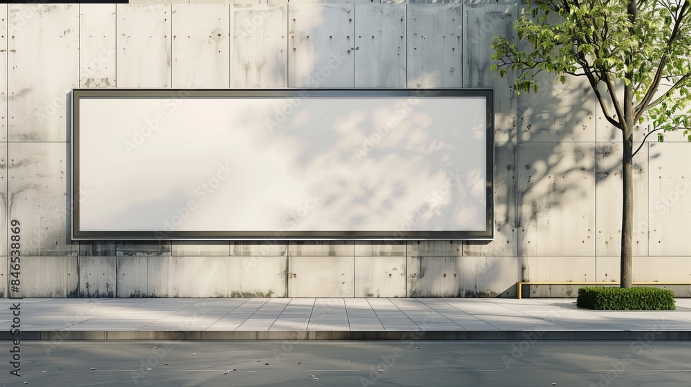 Obraz premium Outdoor blank billboard on a modern building facade. Light gray concrete background.