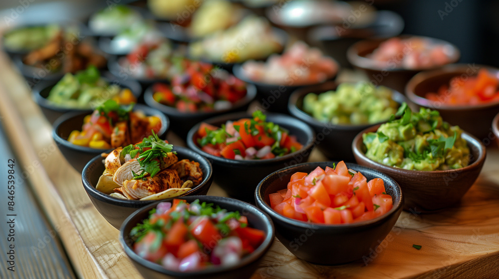 Close-Up Shot of a DIY Taco Station with Fresh Toppings Close-Up Shot of a DIY Taco Station with Fresh Toppings