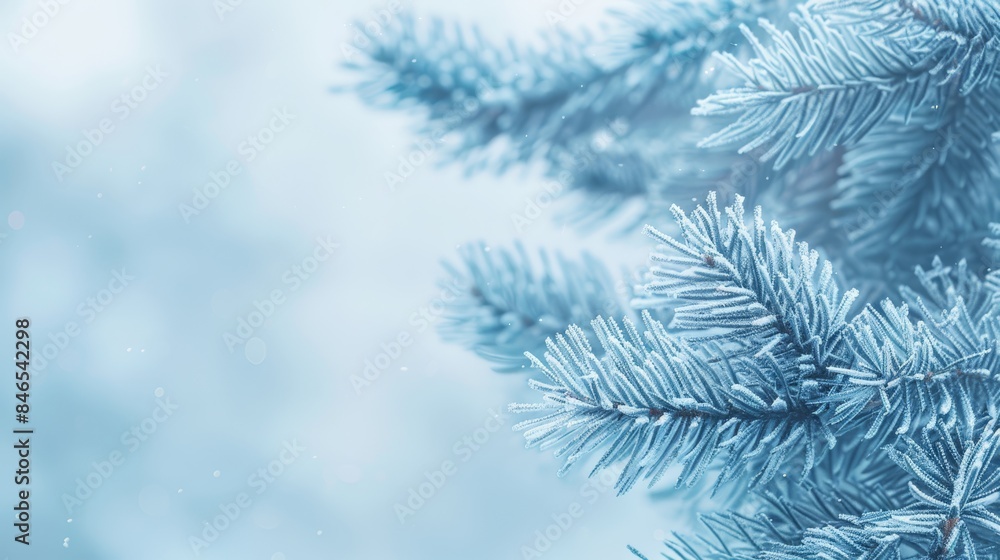 Frost-covered pine branches with soft bokeh lights in the background, creating a serene and festive winter scene. Frost-covered pine branches with soft bokeh lights in the background, creating a serene and festive winter scene.