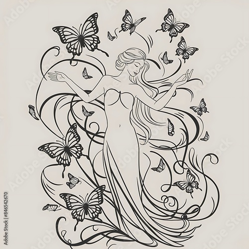 Wallpaper Mural Black Line Art Butterflies Woman Wallpaper Torontodigital.ca