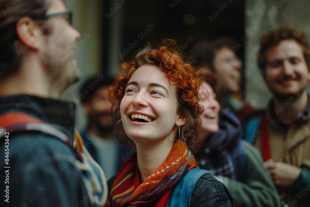 Group of happy young people walking in the city. Group of friends Group of happy young people walking in the city. Group of friends
