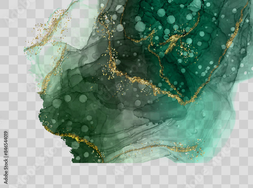 Natural deep green abstract watercolor art. Marbled Emerald Tender background. Marble texture, resin alcohol ink flow in vector.
