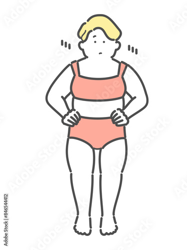 体型に悩む女性　イラスト　ダイエット
