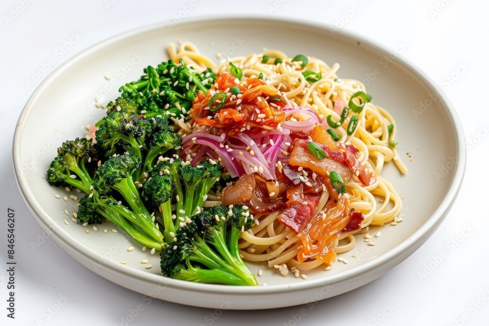 Bacon and Kimchi Noodle Stir-Fry with Aromatic Red Onion Bacon and Kimchi Noodle Stir-Fry with Aromatic Red Onion