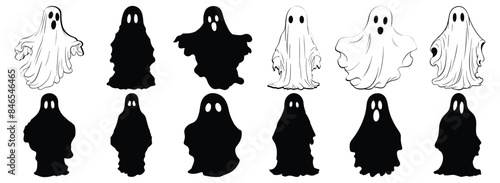 Ghost silhouettes set, pack of vector silhouette design, isolated background