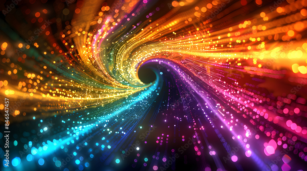 Beams of rainbow gradient light bend into an event horizon. Beams of rainbow gradient light bend into an event horizon.
